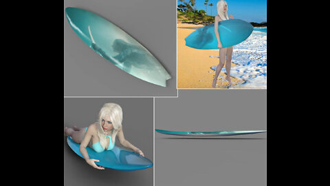 Surfboard 3d model. Lowpoly.