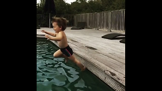 Little kid falls into pool in epic slow motion