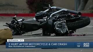 Two hurt after motorcycle and car crash in Mesa