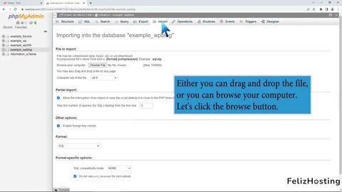 How to import database via phpMyAdmin in cPanel with FelizHosting