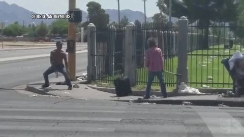 Las Vegas pickaxe attack caught on camera