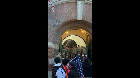 MARCHING PROTESTERS CHANT “USA!” FOR THE 69TH NEW YORK INFANTRY REGIMENT