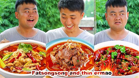 mukbang | Braised Pork | Beef hotpot | Spicy Eggs | prickly pear | fatsongsong and thinermao