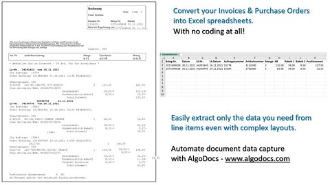 Convert your Invoice & Purchase Orders into Excel spreadsheets using AlgoDocs