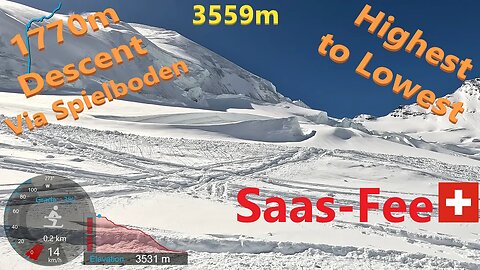 [4K] Skiing Saas Fee, 3559m Highest to Lowest Point via Spielboden, Wallis Switzerland, GoPro HERO11