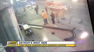Tow truck crashes into Hookah Lounge on Detroit's west side