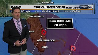 Tropical Storm Dorian's winds remain at 50 mph; Puerto Rico, Dominican Republic under hurricane watch