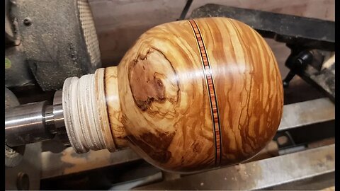 Woodturning - Table Lamp Made From Olivewood with Veneer Inlay
