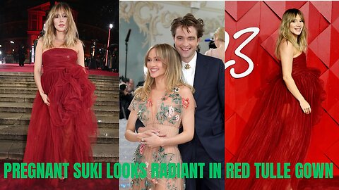 Pregnant Suki Waterhouse Looks Radiant in Red Tulle Gown at 2023 British Fashion Awards
