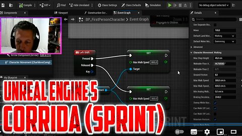 Habilitando a corrida ou correr do personagem com a tecla shift (Sprint) | Unreal Engine 5