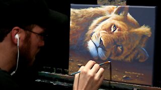 Acrylic Wildlife Painting of a Napping Lion - Time-lapse - Artist Timothy Stanford