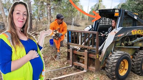 Pregnant Tractor Mom tries to HELPE clear Woods