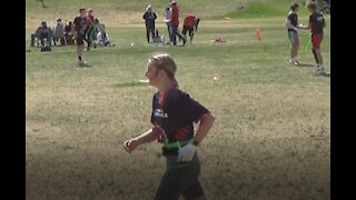 Brother & Sister Duo, great pass/catch at flag football game