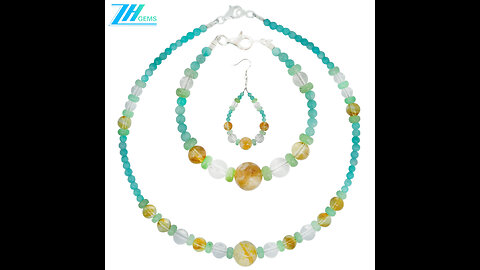 Beautiful Green Jasper sakura onyx turquoise smooth beads white onyx pendant jewelry set01