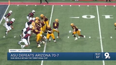 ASU beats Arizona 70-7 to retain the Territorial Cup