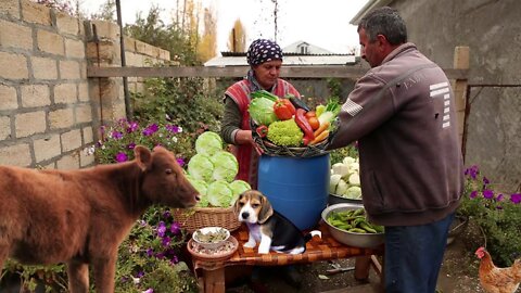 Winter Supply Cabbage Acid and Azerbaijan Khangali,ASMR food, Outdoor Cooking