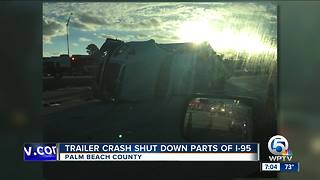 Tractor trailer crash blocks lanes on I-95 South