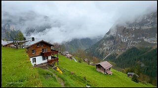 A rainy walk in the Swiss village
