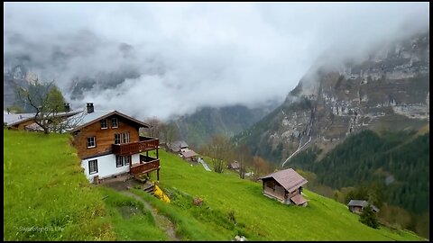 A rainy walk in the Swiss village
