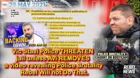 2022 JAN 26 Vic Stasi Police THREATEN jail unless Avi REMOVES this video which Rebel Will not Do