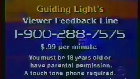 1-900 Number Commercial "Call CBS To Talk About Guiding Light Phone Hotline" (1998)