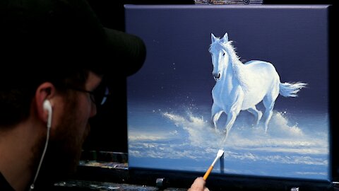 Acrylic Painting of a White Horse in Snow - Time Lapse - Artist Timothy Stanford