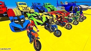 GTA V Mega Ramp On Bikes, Fighter Jets & Boats By Monster Trucks , Cars Spider man Racing Challenge