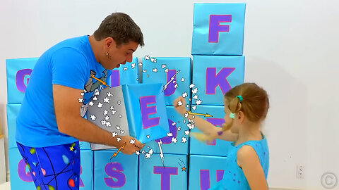 Nastya and dad are learning the alphabet