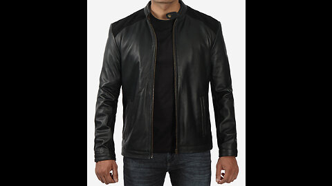 Black Leather Jacket With Suede Detailing