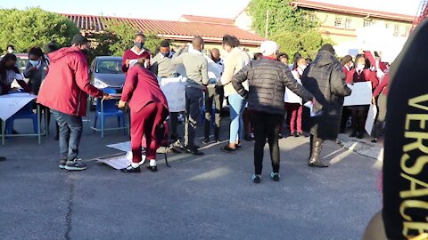 South Africa - Cape Town - SINETHEMBA SENIOR SECONDARY SCHOOL Staff and Pupils Marching against GBV (Gender Based Violence) (Video) (4rX)