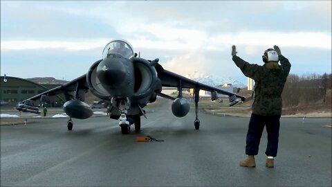 U.S. Marine Corps Harriers arrive in Norway - Cold Response 22