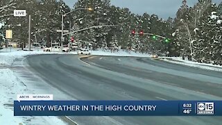 Icy road conditions following snowfall in Flagstaff