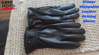 Kemimoto Winter Sheepskin Leather Driving Gloves