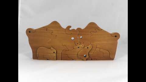 Puzzle, Bison, Buffalo Family, Mom, Dad, and Babies, Handmade Finished with Oil and Bees Wax
