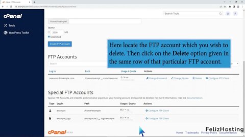 How to Delete an FTP User account from cPanel FelizHosting