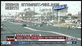 Nellis Boulevard closed after motorcyclist killed in crash