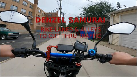 DENZEL SAMURAI : NOT A SOLAR ECLIPSE : ELECTRIC DIRT BIKE CRUISING PAST TRAFFIC, UP ALLEYWAY (GOPRO)