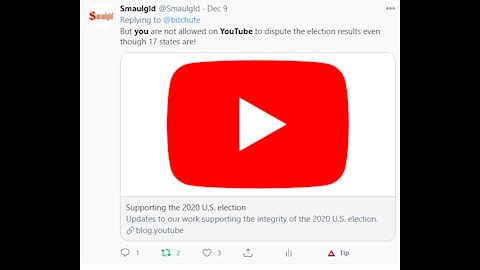 YouTube Bans Videos Discussing "Widespread Election Fraud"