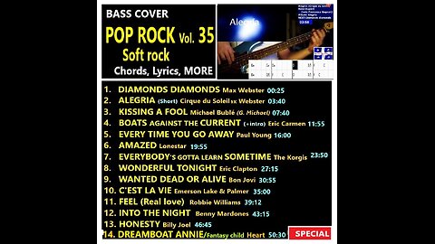 Bass cover POP-ROCK Vol 35: Soft rock __ Chords, Lyrics, MORE