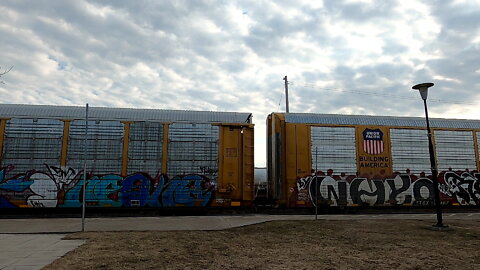 CN 3898 & CN 5669 Engines Autorack Train Eastbound In Ontario