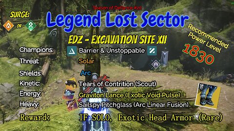 Destiny 2 Legend Lost Sector: EDZ - Excavation Site XII on my Solar Hunter 5-8-23