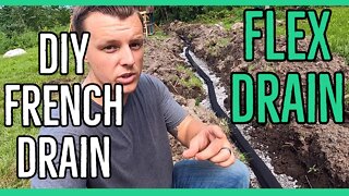 DIY Installing A French Drain using Flex Drain with sock. ||Affordable French Drain || Link Below ||