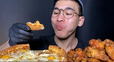 ASMR Chicago pizza pepper crunching wing goobne chicken Mukbang 🍕EATING SOUND