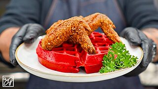 Mouthwatering Fried Chicken and Red Velvet Waffles