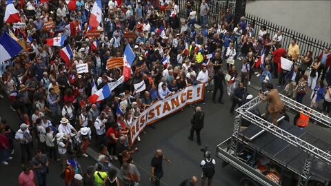 A massive crowd of protesters marched through the center of the French capital on Saturday