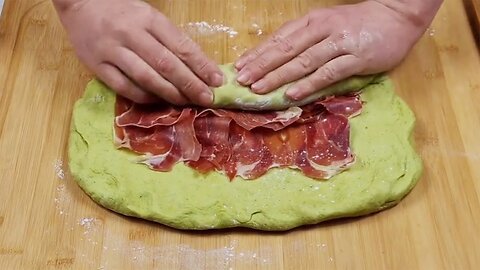 So grandmothers baked village bread. Old recipe for bread with Parma ham