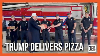"That's Good!" Trump Eats Pizza with Iowa Fire Fighters After Delivering It to Them