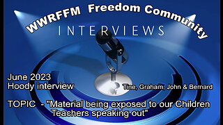 Graham and John speak with Bernard, Tine - material being exposed to our children.