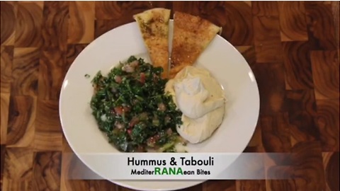Baked hummus dip with tabouli topping