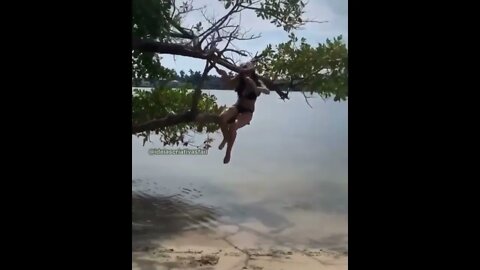 Girl fall during fishing Tree Hang 😂😂😂